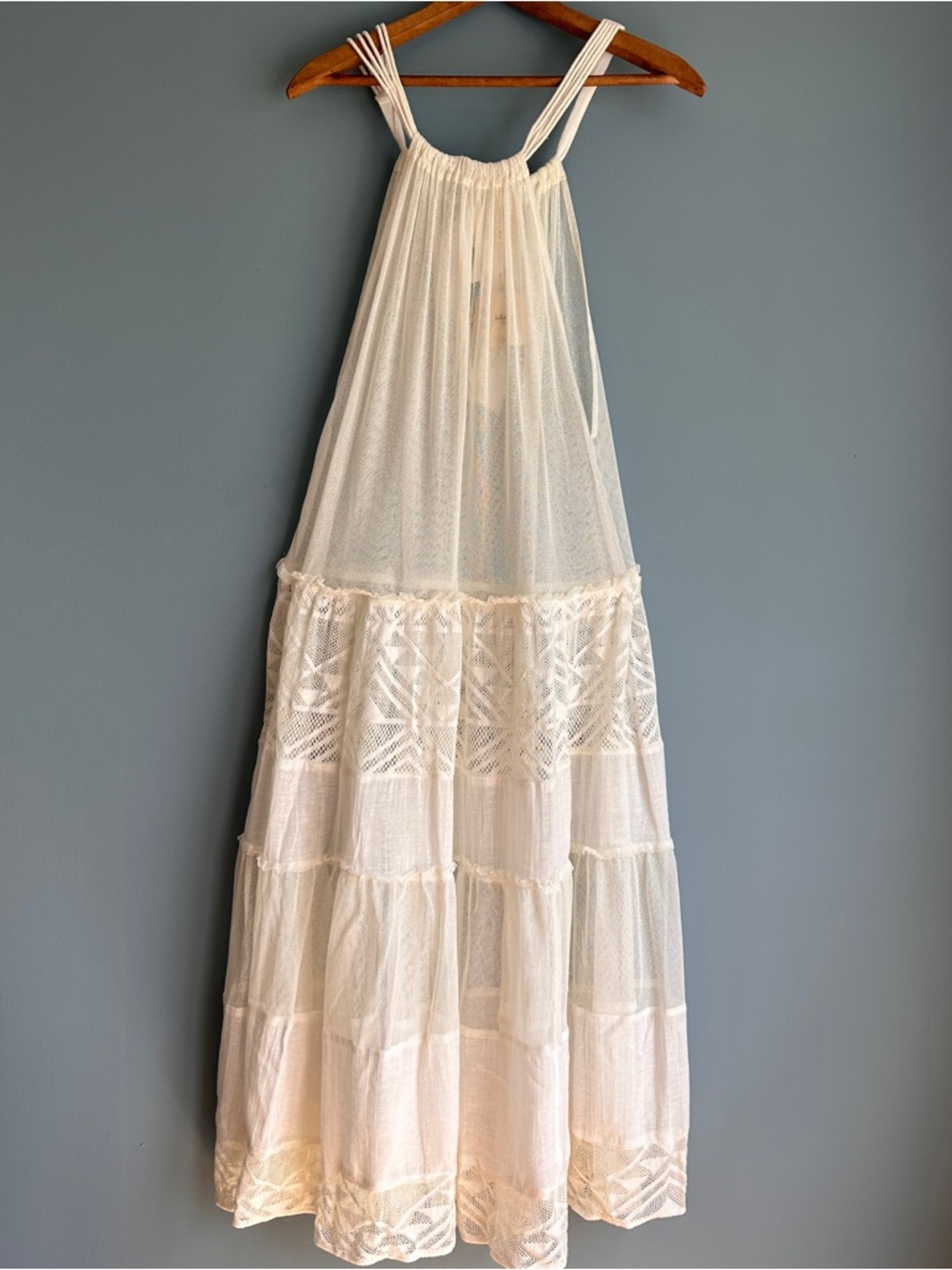 Free People Cream Boho Sheer Tiered Dress Medium